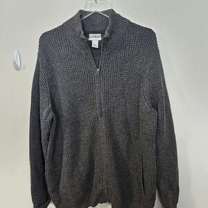 L.L. Bean 1/4 Zip Waffle Knit Organic Cotton Heavyweight Sweater Mens Gray Size